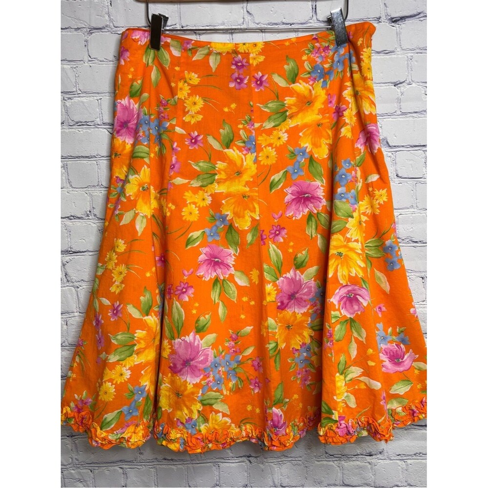 Jones New York Signature Orange Pink Floral Cottagecore Coastal Casual Skirt 10